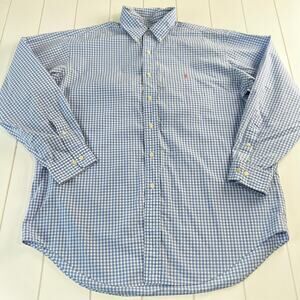 Ralph Lauren Yarmouth Gingham Checked Blue White Button Down Shirt Men's 16.5 XL